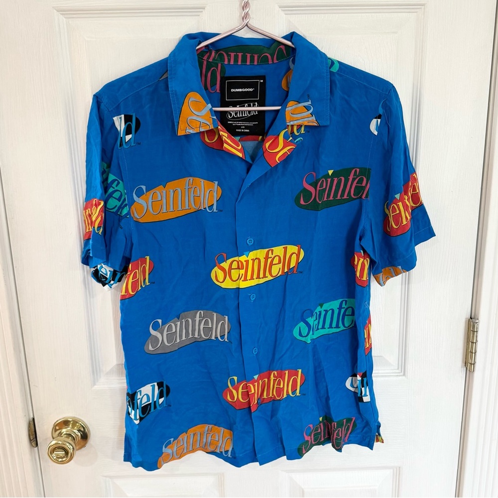 NWOT DUMBGOOD SEINFELD Graphic Men's Button Down Shirt MEDIUM